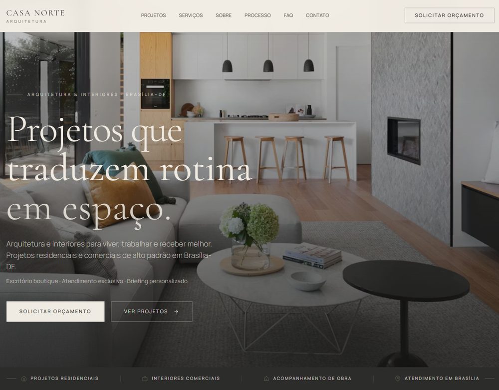 Capa do site de demonstração Casa Norte, um escritório de arquitetura fictício