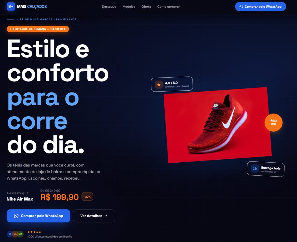 Capa do site de demonstração Mais Calçados, uma loja fictícia